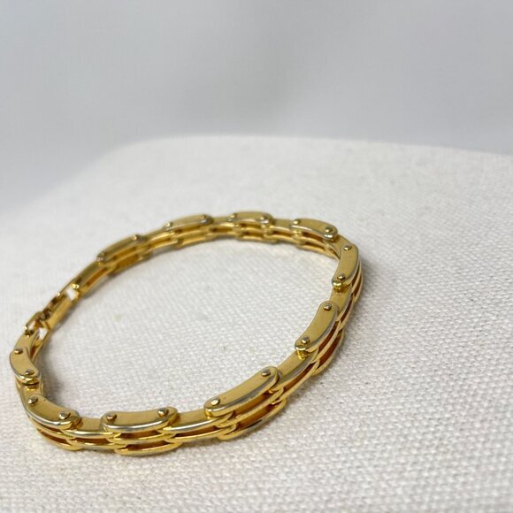 Napier Triple Link‎ Chain Bracelet Gold-Tone Marked Vintage Classic 7.5" - Picture 3 of 11